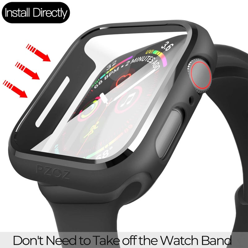 pzoz Compatible for Apple Watch Series SE2 /6/5 /4 /SE 44mm Case with Screen Protector Accessories Slim Guard Thin Bumper Full Coverage Matte Hard Cover Defense Edge for iWatch Women Men GPS (Black) - Image 3